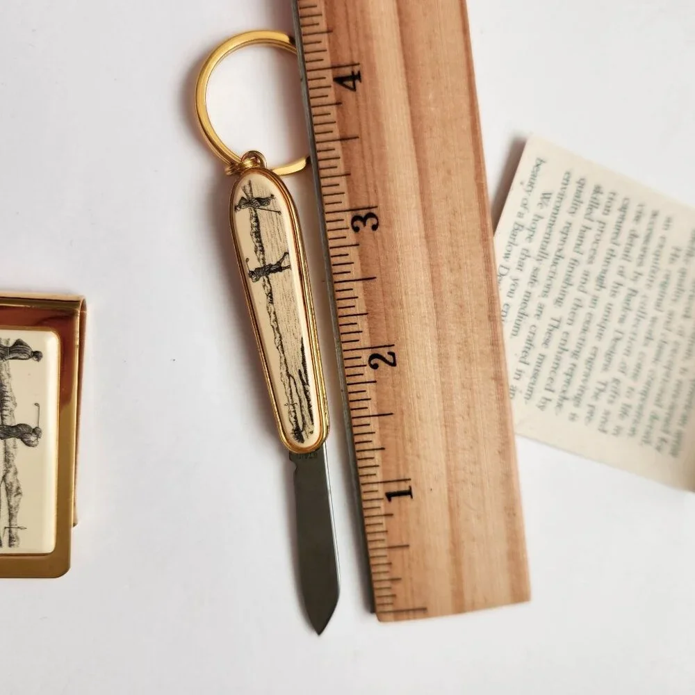 Vintage Barlow Designs Gold Money Clip and Keychain Set With Golfer Design